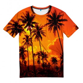 Мужская футболка 3D с принтом Таиланд в Санкт-Петербурге, 100% полиэфир | прямой крой, круглый вырез горловины, длина до линии бедер | Тематика изображения на принте: clouds | nature | palms | sky | sunset | thailand | tourism | закат | небо | облака | пальмы | природа | таиланд | туризм