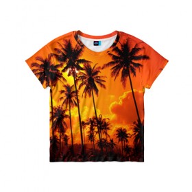 Детская футболка 3D с принтом Таиланд в Санкт-Петербурге, 100% гипоаллергенный полиэфир | прямой крой, круглый вырез горловины, длина до линии бедер, чуть спущенное плечо, ткань немного тянется | Тематика изображения на принте: clouds | nature | palms | sky | sunset | thailand | tourism | закат | небо | облака | пальмы | природа | таиланд | туризм