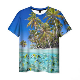 Мужская футболка 3D с принтом Таиланд в Санкт-Петербурге, 100% полиэфир | прямой крой, круглый вырез горловины, длина до линии бедер | Тематика изображения на принте: clouds | fish | nature | palm trees | sea | sky | thailand | tourism | water | вода | море | небо | облака | пальмы | природа | рыбки | таиланд | туризм