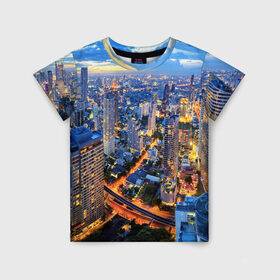 Детская футболка 3D с принтом Таиланд в Санкт-Петербурге, 100% гипоаллергенный полиэфир | прямой крой, круглый вырез горловины, длина до линии бедер, чуть спущенное плечо, ткань немного тянется | architecture | bangkok | city | lights | night | sky | skyscrapers | sunset | thailand | архитектура | бангкок | город | закат | небо | ночь | огни | таиланд