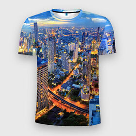 Мужская футболка 3D спортивная с принтом Таиланд в Санкт-Петербурге, 100% полиэстер с улучшенными характеристиками | приталенный силуэт, круглая горловина, широкие плечи, сужается к линии бедра | architecture | bangkok | city | lights | night | sky | skyscrapers | sunset | thailand | архитектура | бангкок | город | закат | небо | ночь | огни | таиланд
