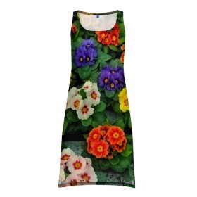 Платье-майка 3D с принтом Фиалки в Санкт-Петербурге, 100% полиэстер | полуприлегающий силуэт, широкие бретели, круглый вырез горловины, удлиненный подол сзади. | flower | лето | поле | полевой цветок | цветочки | цветы