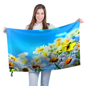 Флаг 3D с принтом Ромашка полевая в Санкт-Петербурге, 100% полиэстер | плотность ткани — 95 г/м2, размер — 67 х 109 см. Принт наносится с одной стороны | flower | лето | поле | полевой цветок | цветочки | цветы
