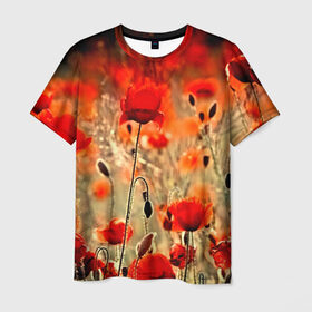 Мужская футболка 3D с принтом Маковое поле в Санкт-Петербурге, 100% полиэфир | прямой крой, круглый вырез горловины, длина до линии бедер | flower | красные | лето | поле | полевой цветок | цветочки | цветы