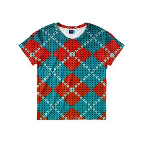 Детская футболка 3D с принтом Knitting pattern в Санкт-Петербурге, 100% гипоаллергенный полиэфир | прямой крой, круглый вырез горловины, длина до линии бедер, чуть спущенное плечо, ткань немного тянется | вязаный | рождество | свитер | текстура