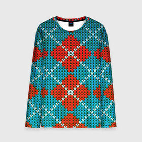 Мужской лонгслив 3D с принтом Knitting pattern в Санкт-Петербурге, 100% полиэстер | длинные рукава, круглый вырез горловины, полуприлегающий силуэт | Тематика изображения на принте: вязаный | рождество | свитер | текстура