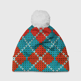 Шапка 3D c помпоном с принтом Knitting pattern в Санкт-Петербурге, 100% полиэстер | универсальный размер, печать по всей поверхности изделия | вязаный | рождество | свитер | текстура