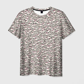 Мужская футболка 3D с принтом Черепа с бантиками в Санкт-Петербурге, 100% полиэфир | прямой крой, круглый вырез горловины, длина до линии бедер | бант | бантик | кости | пират | пиратский | розовый | скелет | череп | эмо