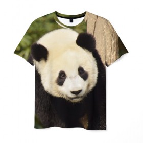 Мужская футболка 3D с принтом Панда на дереве в Санкт-Петербурге, 100% полиэфир | прямой крой, круглый вырез горловины, длина до линии бедер | Тематика изображения на принте: животные | лес | медведь | медвежонок | панда | природа
