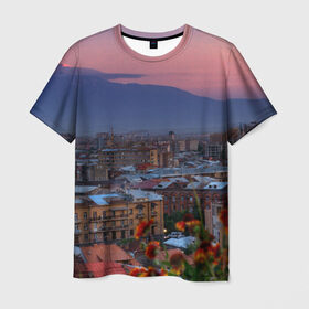 Мужская футболка 3D с принтом Армения в Санкт-Петербурге, 100% полиэфир | прямой крой, круглый вырез горловины, длина до линии бедер | айастан | армения | город | горы | дома | ереван | закат | пейзаж | ромашки | столица | страна | флора | хайастан | цветы | эривань