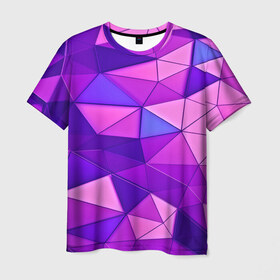 Мужская футболка 3D с принтом Розовые полигоны в Санкт-Петербурге, 100% полиэфир | прямой крой, круглый вырез горловины, длина до линии бедер | абстракция | бумага | геометрия | грани | изгиб | линии | полигоны | полосы | постель | розовый | сочетания | текстура | треугольники