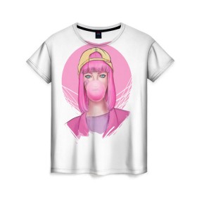 Женская футболка 3D с принтом Bubble Gum в Санкт-Петербурге, 100% полиэфир ( синтетическое хлопкоподобное полотно) | прямой крой, круглый вырез горловины, длина до линии бедер | angel | pop | sia | ангел | поп | сиа