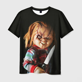 Мужская футболка 3D с принтом Чаки в Санкт-Петербурге, 100% полиэфир | прямой крой, круглый вырез горловины, длина до линии бедер | chucky | кино | кровь | кукла | нож | ужасы | чаки