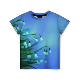 Детская футболка 3D с принтом Подснежники в Санкт-Петербурге, 100% гипоаллергенный полиэфир | прямой крой, круглый вырез горловины, длина до линии бедер, чуть спущенное плечо, ткань немного тянется | Тематика изображения на принте: flower | весна | поле | полевой цветок | цветочки | цветы