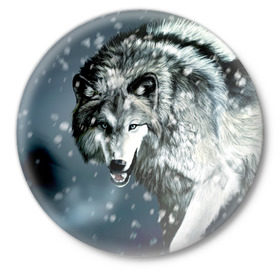 Значок с принтом Волк в Санкт-Петербурге,  металл | круглая форма, металлическая застежка в виде булавки | animal | art | night | painting | predator | snow | view | winter | wolf | взгляд | волк | животное | зима | искусство | картина | ночь | снег | хищник