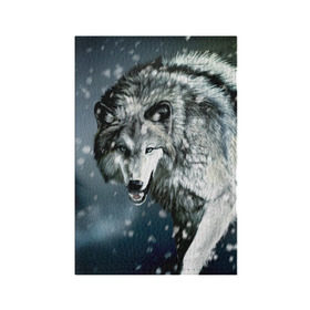 Обложка для паспорта матовая кожа с принтом Волк в Санкт-Петербурге, натуральная матовая кожа | размер 19,3 х 13,7 см; прозрачные пластиковые крепления | animal | art | night | painting | predator | snow | view | winter | wolf | взгляд | волк | животное | зима | искусство | картина | ночь | снег | хищник