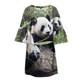 Детское платье 3D с принтом Семейка панд в Санкт-Петербурге, 100% полиэстер | прямой силуэт, чуть расширенный к низу. Круглая горловина, на рукавах — воланы | бамбук | животное | зверь | косолапый | лес | медведи | медведь | миша | мишка | мишутка | млекопитающее | панда | природа | трое