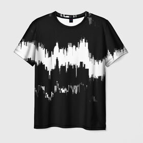 Мужская футболка 3D с принтом Черно-белый штрих в Санкт-Петербурге, 100% полиэфир | прямой крой, круглый вырез горловины, длина до линии бедер | краска | потертость | текстура | черно белый