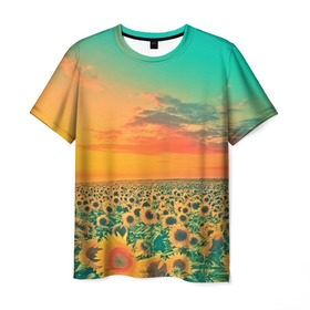 Мужская футболка 3D с принтом Подсолнух в Санкт-Петербурге, 100% полиэфир | прямой крой, круглый вырез горловины, длина до линии бедер | Тематика изображения на принте: flower | лето | поле | полевой цветок | природа | цветочки | цветы