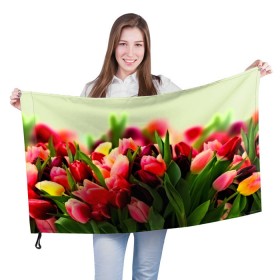 Флаг 3D с принтом Букет тюльпанов в Санкт-Петербурге, 100% полиэстер | плотность ткани — 95 г/м2, размер — 67 х 109 см. Принт наносится с одной стороны | flower | весна | цветочки | цветы