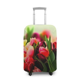 Чехол для чемодана 3D с принтом Букет тюльпанов в Санкт-Петербурге, 86% полиэфир, 14% спандекс | двустороннее нанесение принта, прорези для ручек и колес | flower | весна | цветочки | цветы