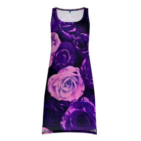 Платье-майка 3D с принтом Фиолетовые розы в Санкт-Петербурге, 100% полиэстер | полуприлегающий силуэт, широкие бретели, круглый вырез горловины, удлиненный подол сзади. | flower | прикцветочки | розы | цветы