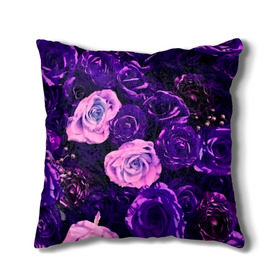 Подушка 3D с принтом Фиолетовые розы в Санкт-Петербурге, наволочка – 100% полиэстер, наполнитель – холлофайбер (легкий наполнитель, не вызывает аллергию). | состоит из подушки и наволочки. Наволочка на молнии, легко снимается для стирки | flower | прикцветочки | розы | цветы
