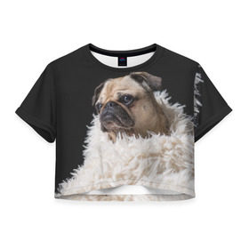 Женская футболка 3D укороченная с принтом Мопс в Санкт-Петербурге, 100% полиэстер | круглая горловина, длина футболки до линии талии, рукава с отворотами | бульдог | мопс | мопсик | мопсы | пес | песик | песики | собака | собаки | собачка