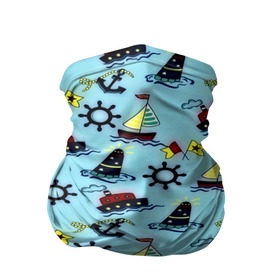 Бандана-труба 3D с принтом Кораблик в Санкт-Петербурге, 100% полиэстер, ткань с особыми свойствами — Activecool | плотность 150‒180 г/м2; хорошо тянется, но сохраняет форму | Тематика изображения на принте: navy blue | абстракции | белый | брызги | волны | дельфин | кораблик | красный | маяк | минимализм | морская тема | спасательный круг | темно синий | якорь