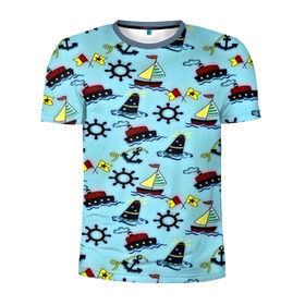 Мужская футболка 3D спортивная с принтом Кораблик в Санкт-Петербурге, 100% полиэстер с улучшенными характеристиками | приталенный силуэт, круглая горловина, широкие плечи, сужается к линии бедра | navy blue | абстракции | белый | брызги | волны | дельфин | кораблик | красный | маяк | минимализм | морская тема | спасательный круг | темно синий | якорь
