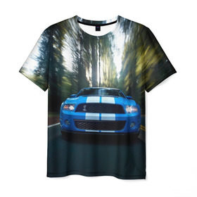Мужская футболка 3D с принтом Форд в Санкт-Петербурге, 100% полиэфир | прямой крой, круглый вырез горловины, длина до линии бедер | ford | автогонка | автомобиль | бампер | гонка | дорога | езда | лес | на трассе | погоня | скорость | тачка | трасса | фары | форд | шоссе