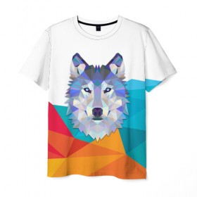 Мужская футболка 3D с принтом Волк в Санкт-Петербурге, 100% полиэфир | прямой крой, круглый вырез горловины, длина до линии бедер | вол | геометрические животные | животные | иллюстрация