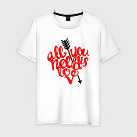 Мужская футболка хлопок с принтом All You Need Is Love в Санкт-Петербурге, 100% хлопок | прямой крой, круглый вырез горловины, длина до линии бедер, слегка спущенное плечо. | 