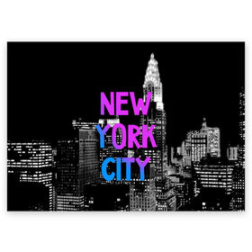 Поздравительная открытка с принтом Нью-Йорк в Санкт-Петербурге, 100% бумага | плотность бумаги 280 г/м2, матовая, на обратной стороне линовка и место для марки
 | america | capital | city | lights | new york | night | skyscrapers | tourism | usa | америка | город | ночь | нью йорк | огни | столица | сша | туризм