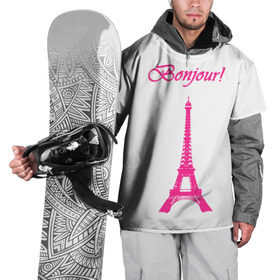 Накидка на куртку 3D с принтом Bonjour в Санкт-Петербурге, 100% полиэстер |  | bonjour | france | hi | paris | the eiffel tower | tourism | башня | париж | привет | туризм | франция | эйфелева