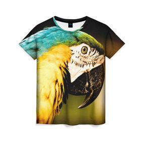 Женская футболка 3D с принтом Попугай в Санкт-Петербурге, 100% полиэфир ( синтетическое хлопкоподобное полотно) | прямой крой, круглый вырез горловины, длина до линии бедер | Тематика изображения на принте: двое | классный | клюв | красивый | крылья | попугай | попугайчик | птица | птичка | радужный