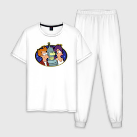Мужская пижама хлопок с принтом Futurama в Санкт-Петербурге, 100% хлопок | брюки и футболка прямого кроя, без карманов, на брюках мягкая резинка на поясе и по низу штанин
 | futurama | бендер | лила | фрай | футурама