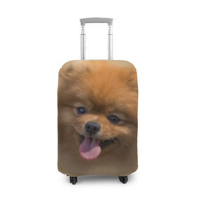 Чехол для чемодана 3D с принтом Шпиц в Санкт-Петербурге, 86% полиэфир, 14% спандекс | двустороннее нанесение принта, прорези для ручек и колес | Тематика изображения на принте: shpic | животные | мордочка | пёс | рыжий | собака | собачка | язык