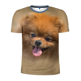 Мужская футболка 3D спортивная с принтом Шпиц в Санкт-Петербурге, 100% полиэстер с улучшенными характеристиками | приталенный силуэт, круглая горловина, широкие плечи, сужается к линии бедра | Тематика изображения на принте: shpic | животные | мордочка | пёс | рыжий | собака | собачка | язык