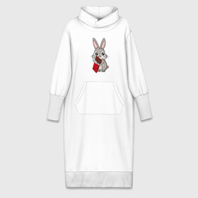Платье удлиненное хлопок с принтом Любитель шоколада в Санкт-Петербурге,  |  | животные | заяц | кролик | пасха | шоколад | юмор