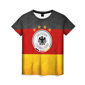 Женская футболка 3D с принтом Сборная Германии в Санкт-Петербурге, 100% полиэфир ( синтетическое хлопкоподобное полотно) | прямой крой, круглый вырез горловины, длина до линии бедер | germany | германия | футбольная форма