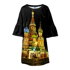 Детское платье 3D с принтом Москва в Санкт-Петербурге, 100% полиэстер | прямой силуэт, чуть расширенный к низу. Круглая горловина, на рукавах — воланы | kremlin | moscow | russia | город | кремль | москва | ночь | огни | река