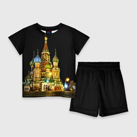 Детский костюм с шортами 3D с принтом Москва в Санкт-Петербурге,  |  | Тематика изображения на принте: kremlin | moscow | russia | город | кремль | москва | ночь | огни | река