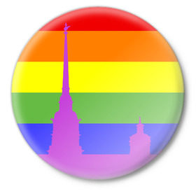 Значок с принтом Радужный флаг в Санкт-Петербурге,  металл | круглая форма, металлическая застежка в виде булавки | город | любовь | отношения | радуга | сердце | сталица | флаг