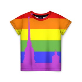 Детская футболка 3D с принтом Радужный флаг в Санкт-Петербурге, 100% гипоаллергенный полиэфир | прямой крой, круглый вырез горловины, длина до линии бедер, чуть спущенное плечо, ткань немного тянется | город | любовь | отношения | радуга | сердце | сталица | флаг