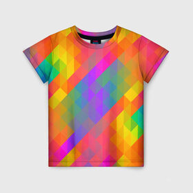 Детская футболка 3D с принтом Цветные кубики в Санкт-Петербурге, 100% гипоаллергенный полиэфир | прямой крой, круглый вырез горловины, длина до линии бедер, чуть спущенное плечо, ткань немного тянется | квадраты