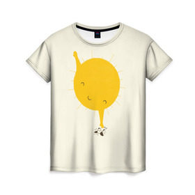 Женская футболка 3D с принтом Весеннее солнышко в Санкт-Петербурге, 100% полиэфир ( синтетическое хлопкоподобное полотно) | прямой крой, круглый вырез горловины, длина до линии бедер | весна | рисунок | собака | солнце | солнышко | тепло | щенок