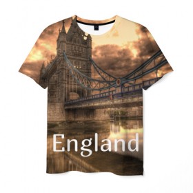 Мужская футболка 3D с принтом England (Англия) в Санкт-Петербурге, 100% полиэфир | прямой крой, круглый вырез горловины, длина до линии бедер | england | london | англия | британия | великобритания | владычица морей | вода | город | гостеприимный | дождей | клевый | красивый | лилия | лондон | мост | на темзе | окна | пасмурно | прикольный | река