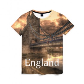Женская футболка 3D с принтом England (Англия) в Санкт-Петербурге, 100% полиэфир ( синтетическое хлопкоподобное полотно) | прямой крой, круглый вырез горловины, длина до линии бедер | england | london | англия | британия | великобритания | владычица морей | вода | город | гостеприимный | дождей | клевый | красивый | лилия | лондон | мост | на темзе | окна | пасмурно | прикольный | река