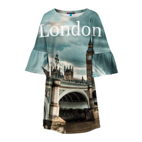 Детское платье 3D с принтом London в Санкт-Петербурге, 100% полиэстер | прямой силуэт, чуть расширенный к низу. Круглая горловина, на рукавах — воланы | Тематика изображения на принте: england | london | vjcn. биг бен | англия | британия | великобритания | владычица морей | город | гостеприимный | дождей | клевый | красивый | лилия | лондон | на темзе | окна | прикольный | столица | тауэр